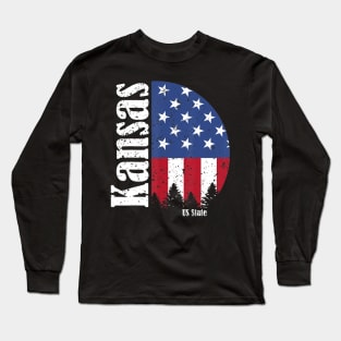 Vintage Retro Kansas American Flag 4th of July Patriotic Long Sleeve T-Shirt